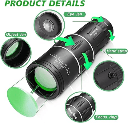 High-Powered 16X52 Mini Monocular Telescope: BAK4 FMC Prism Optics for Adults