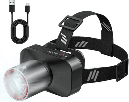 Powerful Rechargeable Headlamp: Zoomable, 90° Adjustable, Waterproof for Outdoor Adventures