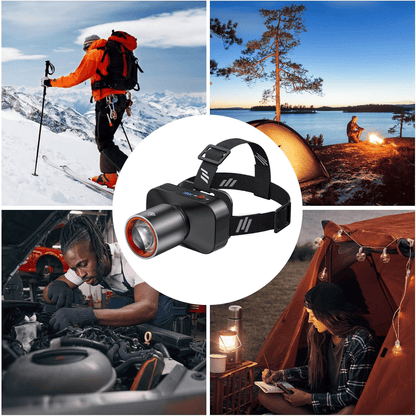 Powerful Rechargeable Headlamp: Zoomable, 90° Adjustable, Waterproof for Outdoor Adventures