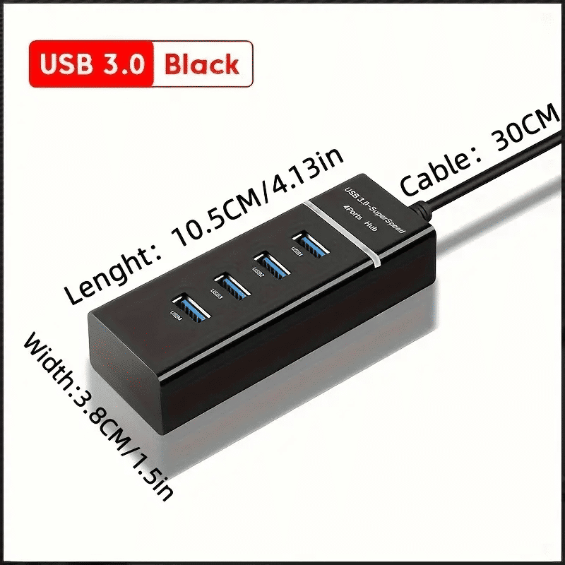 Versatile High-Speed 4-Port USB 3.0 Hub with Charging for Devices