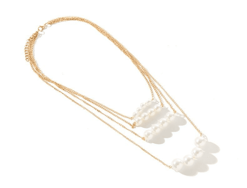 Elegant Multi-Layer Gold-Tone Double-Sided Pearl Necklace Clavicle Chain Jewelry