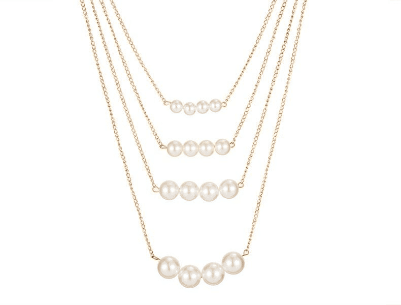 Elegant Multi-Layer Gold-Tone Double-Sided Pearl Necklace Clavicle Chain Jewelry