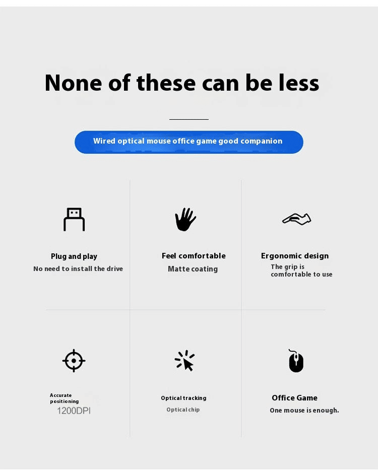 Comfortable USB Wired Computer Mouse for Gaming, Office, Home, Notebook PC - Black