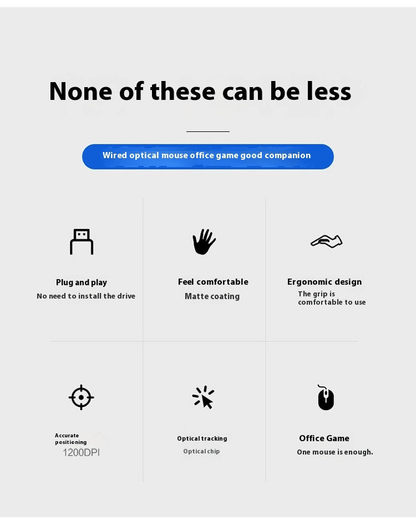 Comfortable USB Wired Computer Mouse for Gaming, Office, Home, Notebook PC - Black