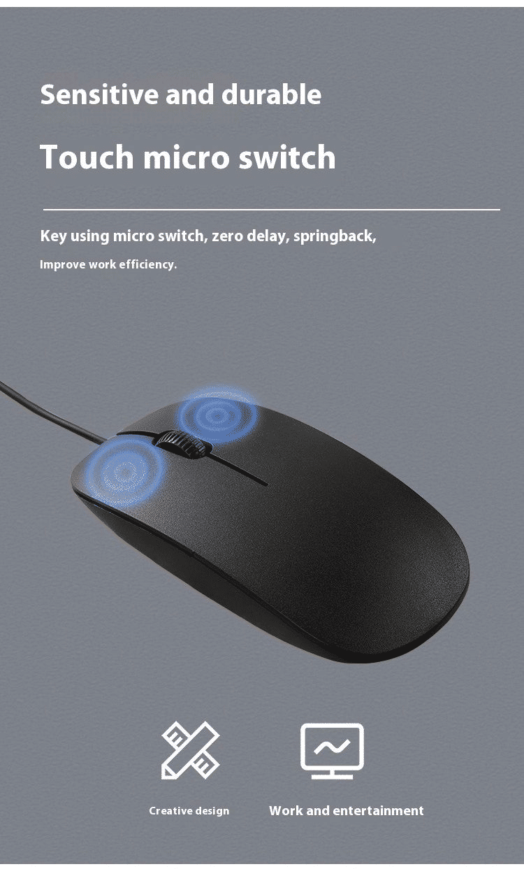 Comfortable USB Wired Computer Mouse for Gaming, Office, Home, Notebook PC - Black