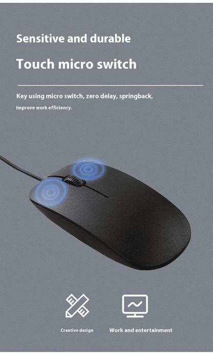 Comfortable USB Wired Computer Mouse for Gaming, Office, Home, Notebook PC - Black