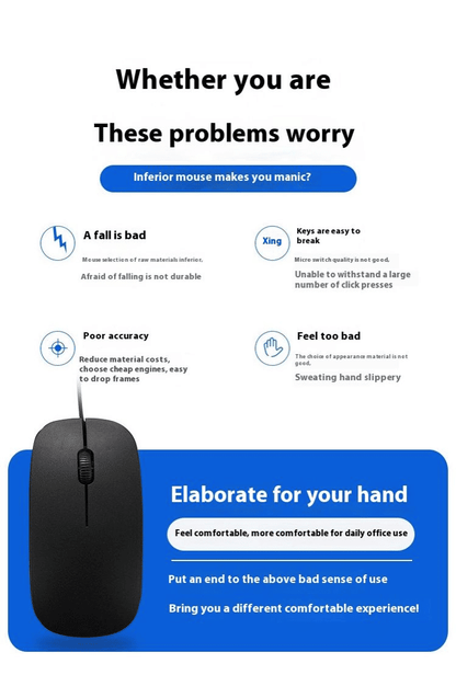 Comfortable USB Wired Computer Mouse for Gaming, Office, Home, Notebook PC - Black