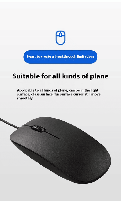Comfortable USB Wired Computer Mouse for Gaming, Office, Home, Notebook PC - Black