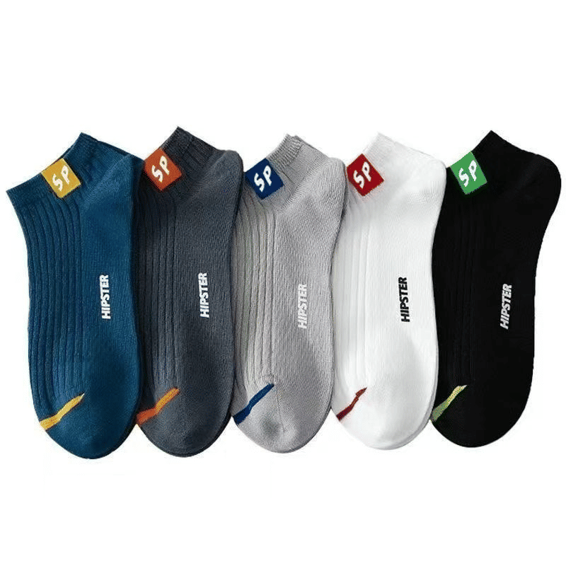5 Pairs Unisex Letter Graphic Breathable Low Cut Sport Ankle Socks Pack
