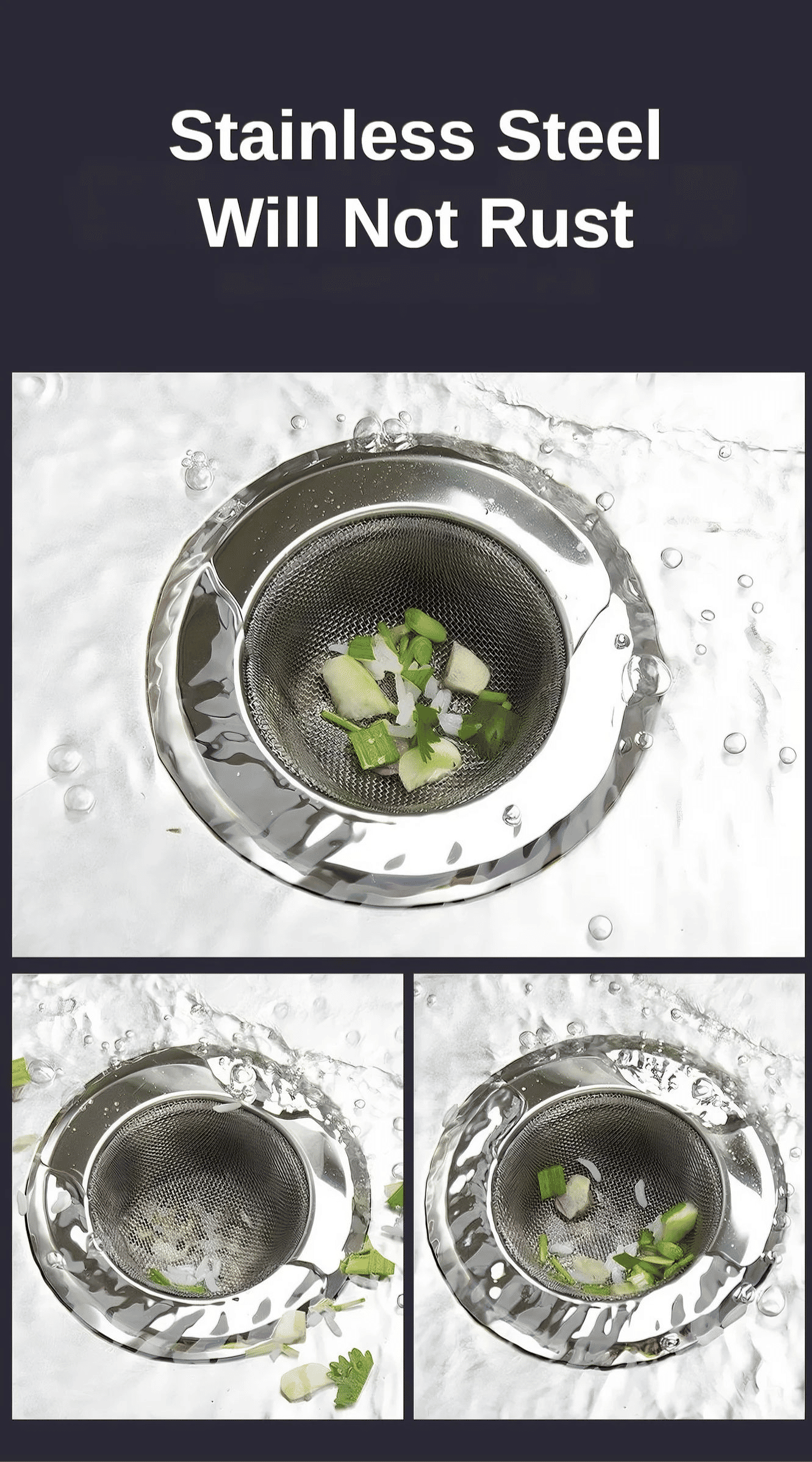 Premium Stainless Steel Sink Strainer Filter, 2-Pack Durable Kitchen Drain Stopper