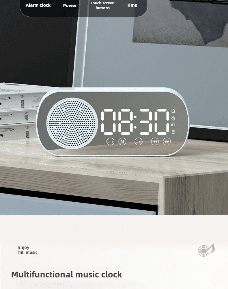 Premium Multifunctional Mirror Bluetooth Speaker, Digital Clock, High Volume, Smart Portable Audio