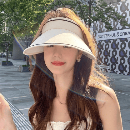 Women's UPF50+ Sunblock Empty Top Visor Hat - Large Overhang Folding UV Protection