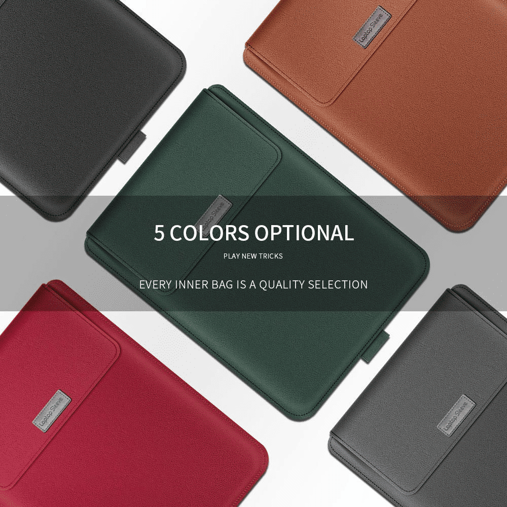 Elegant Leather Laptop Sleeve Case with Stand, Multi-Function, 11-15 Inch
