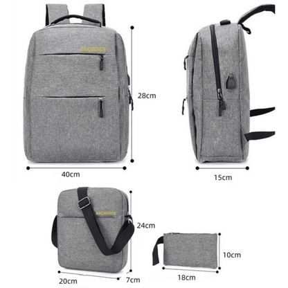 3-Piece Men's Anti-Theft USB Laptop Backpack Set, School Bookbag & Travel Bag