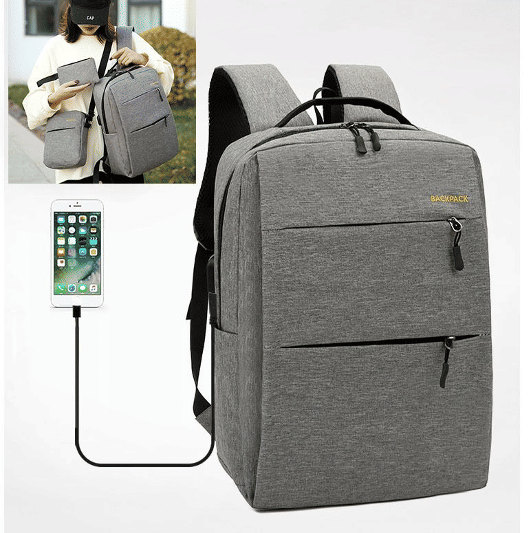 3-Piece Men's Anti-Theft USB Laptop Backpack Set, School Bookbag & Travel Bag