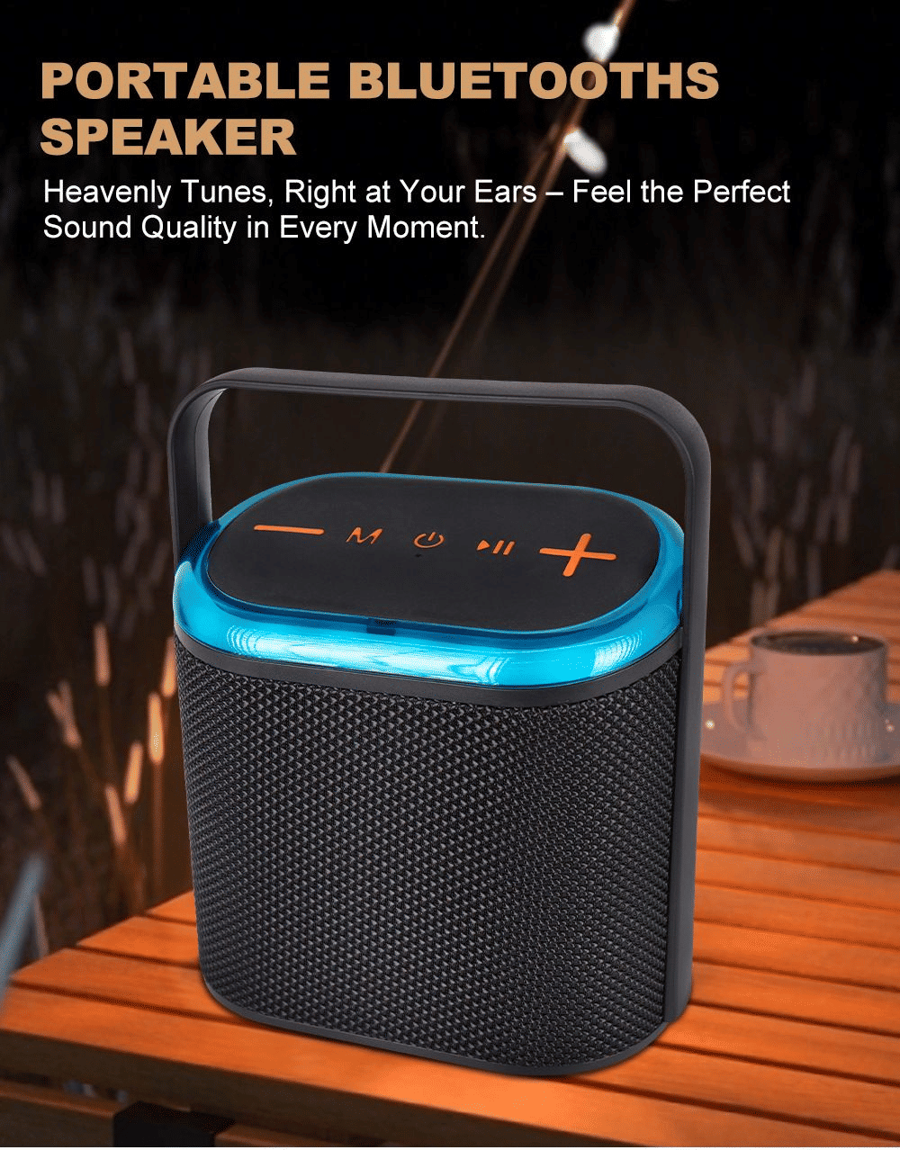 Portable 10W Bluetooth Speaker, Deep Bass, RGB Light Show, TWS Pairing, IPX5