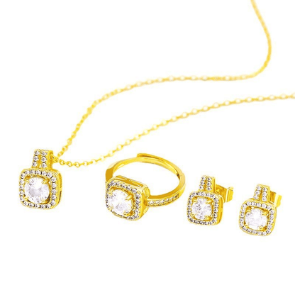 Elegant Zircon Three-Piece Jewelry Set: Earrings, Ring, Necklace for Women