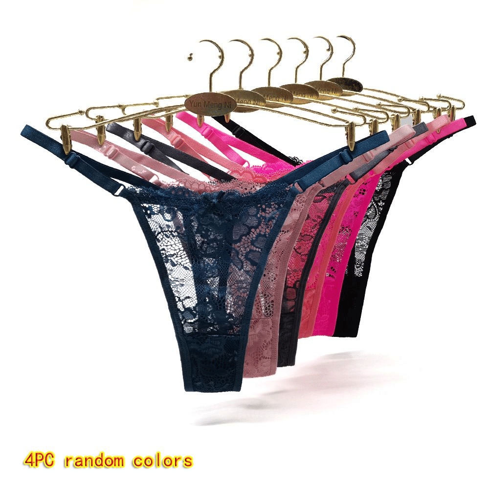 Thor Women's 4-Pack Low-Rise Thong Panties - Invisible, Soft Nylon Lace Briefs