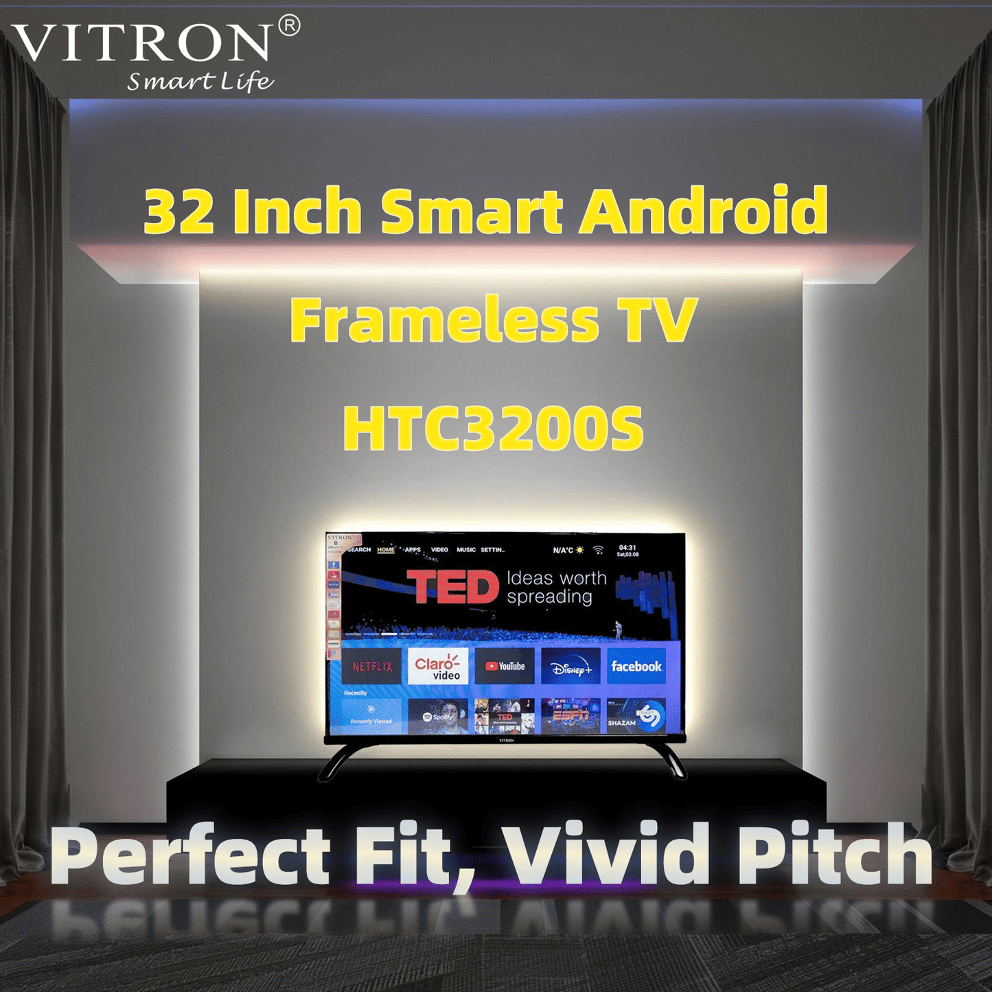 Vitron 32-inch Frameless Smart HD Android 11 TV with Netflix Bluetooth DVB-T2