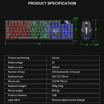 Luminous RGB Gaming Keyboard and Mouse Set | Mechanical Feel Esports Combo