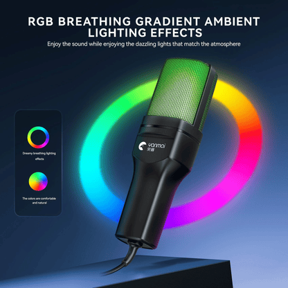RGB USB Condenser Microphone for Gaming & Streaming - Intelligent Noise Reduction