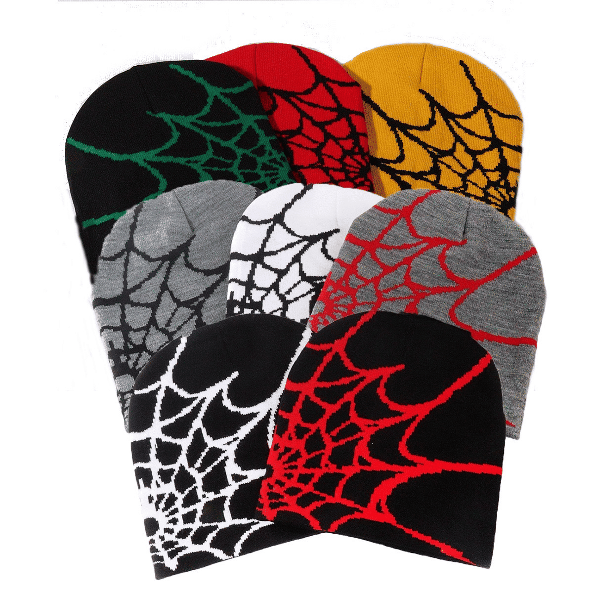 Gothic Spider Web Jacquard Beanie: Y2K Knitted Warm Hip Hop Cap