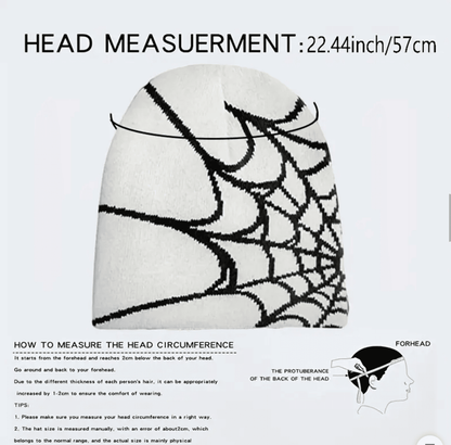 Gothic Spider Web Jacquard Beanie: Y2K Knitted Warm Hip Hop Cap