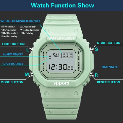 Durable Square Digital LED Electronic Sport Watch for All Ages