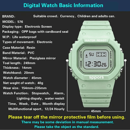 Durable Square Digital LED Electronic Sport Watch for All Ages