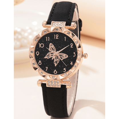 Elegant UPHUI 6-Piece Butterfly Quartz Watch & Matching Jewelry Set for Women