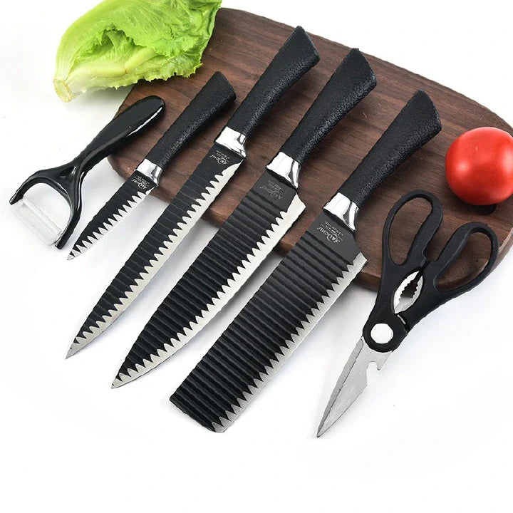 6-Piece Stainless Steel Kitchen Knife Set with Scissors - Multifunctional Cutters