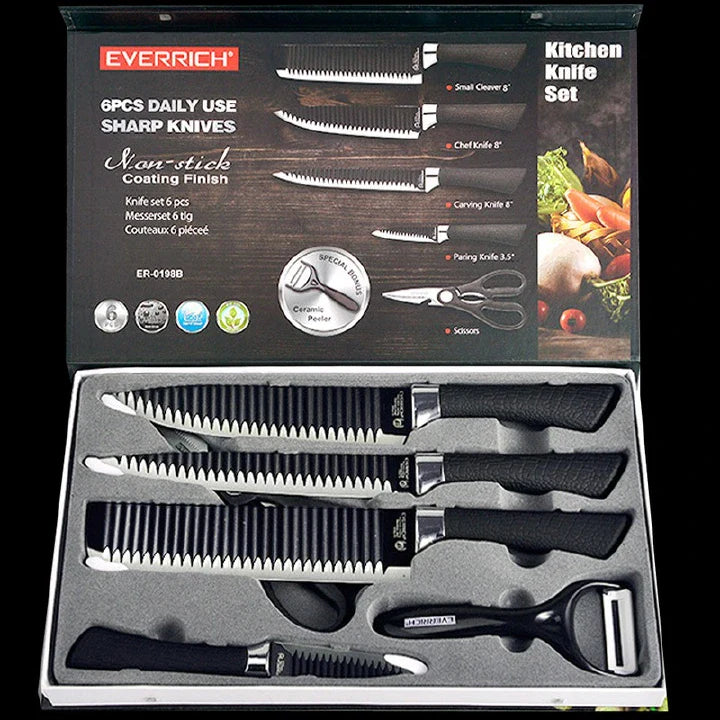 6-Piece Stainless Steel Kitchen Knife Set with Scissors - Multifunctional Cutters