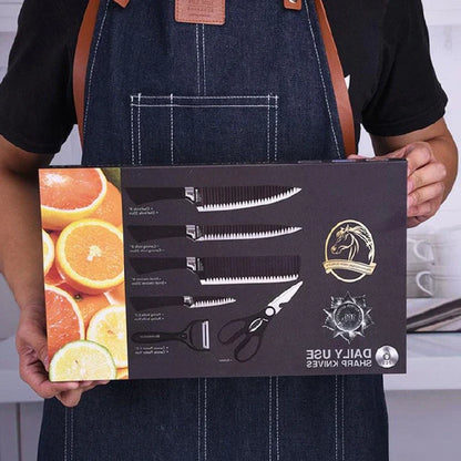 6-Piece Stainless Steel Kitchen Knife Set with Scissors - Multifunctional Cutters