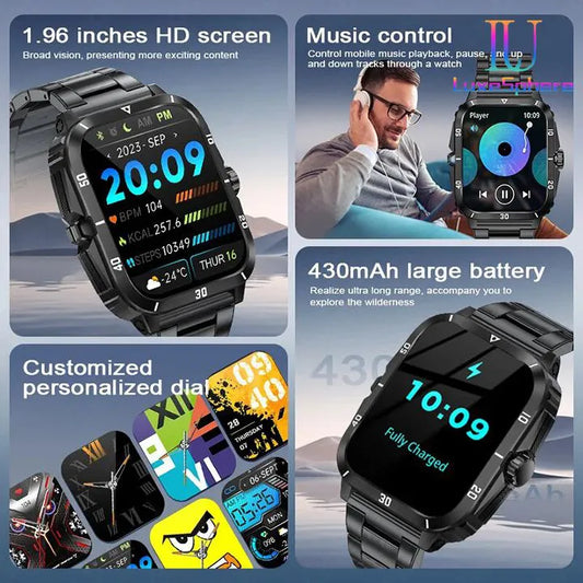New Arrivals KT71 Smart Watch Men Bluetooth Call Wireless Wristwatch 1.96 Screen Smartwatch 100+Sport Waterproof Smartwatch Fitness Bracelet Heart Rate Blood Pressure Monitor Tracker Sports Smartwatch