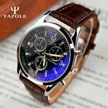 Sophisticated Men's Quartz Watch: Stainless Steel, PU Leather Strap, Water-Resistant